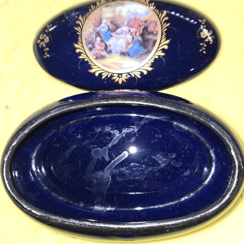 Vintage Blue Oval Trinket Box